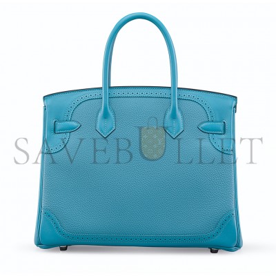 HERMÈS BIRKIN 30 LACE SERIES DENIM BLUE SILVER BUCKLE H082653CK69 (30*22*15cm)